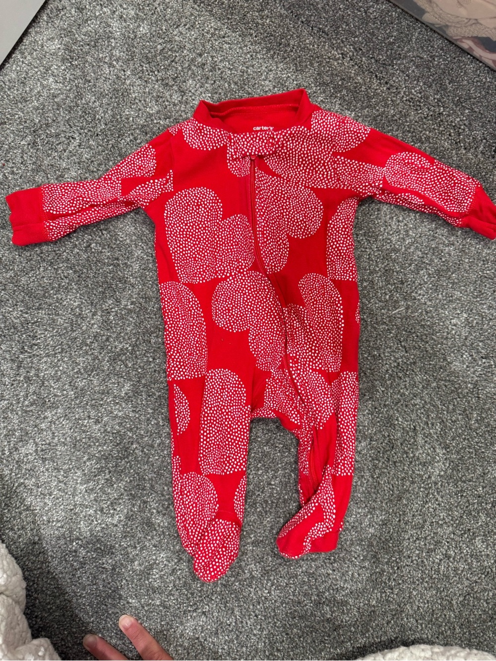 Carter's Red Heart-Print Zip Footed One-Piece